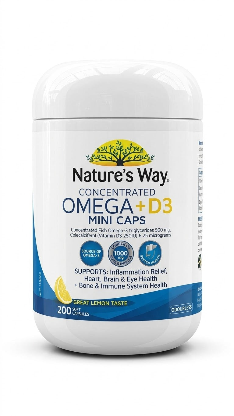 Nature's Way Concentrated Omega + D3 Mini Caps (200 Soft Capsules)