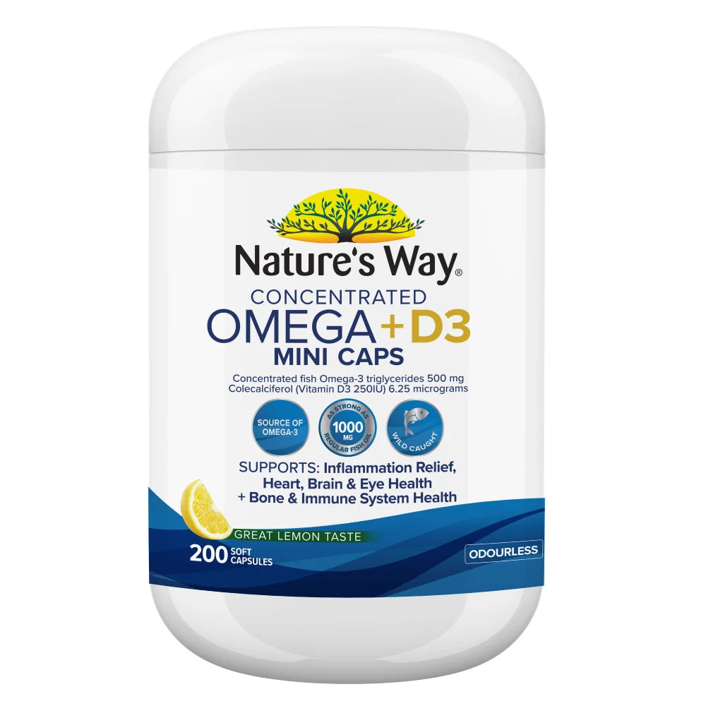 Nature’s Way Concentrated Omega + D3 Mini Caps 200 Capsules